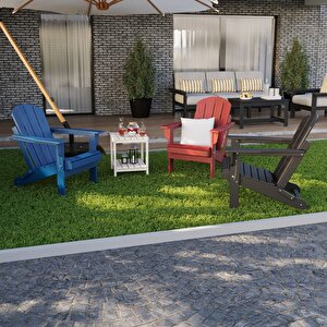 Mavi Adirondack Serisi Klasik Katlanır Sandalye, Siyah Koltuk, Balkon,bahçe,cafe Mobilyası Mavi