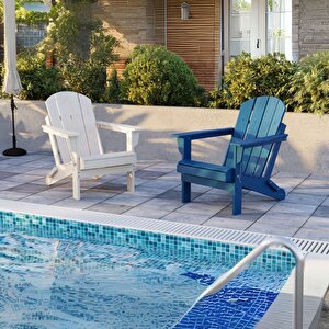 Mavi Adirondack Serisi Klasik Katlanır Sandalye, Siyah Koltuk, Balkon,bahçe,cafe Mobilyası