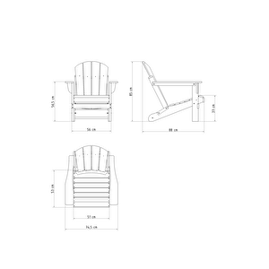 Mavi Adirondack Serisi Klasik Katlanır Sandalye, Siyah Koltuk, Balkon,bahçe,cafe Mobilyası