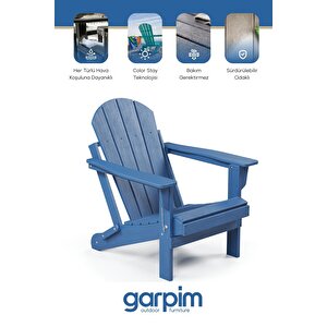 Mavi Adirondack Serisi Klasik Katlanır Sandalye, Siyah Koltuk, Balkon,bahçe,cafe Mobilyası