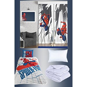 Spiderman Pike Takımı + 2'li Spiderman Fon Perde + Yastık + Kupa Bardak Hediye Toplam 7 Parça