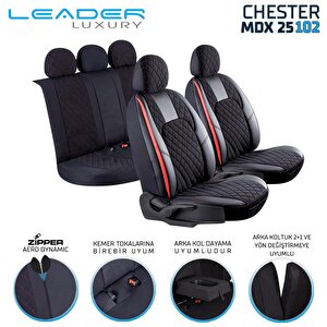 Ford Ka Uyumlu Yarı Deri Oto Koltuk Kılıfı Ön Arka Set Chester Model Siyah Kırmızı
