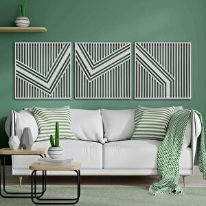 Ahşap Duvar Tablosu, 3 Parça Ahşap Modern Duvar Dekoru, Soyut Desen Duvar Paneli, Beyaz 71x71 cm