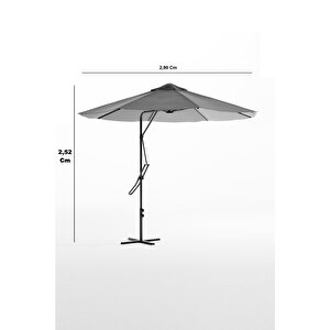 Kagu Bahçe Balkon Cafe Şemsiye 290x290 Cm Katlanır Gri