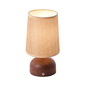 Maite Ahşap Detaylı Pilli Kablosuz Dokunmatik Şarjlı Led Mantar Abajur Masa Lambası
