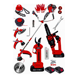 Professi̇onel 3'lü Bakir Sargili Bahçe Seti Yan Ti̇p Ot Çali Tirpani Dal Budama+makas Ki̇ti̇-k