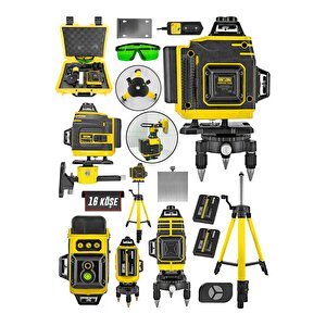 Tri̇pot Hedi̇yeli̇ Şarjlı Çift Akülü Profesyonel 4 Köşe 4×360 16 Satır Yeşil Çizgi Lazer Hizalama
