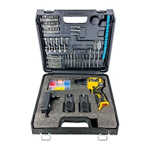 Pro Özel Seri̇ 84 Parça Kömürsüz Güçlendi̇ri̇lmi̇ş Motor Şarjli Armut Batarya Matkap-sari