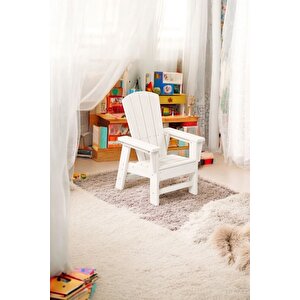 Beyaz Çocuk Adirondack Sandalye | Dış Mekan Bahçe Ve Balkon İçin Dayanıklı, Yıkanabilir, Anaokulu Ve Kreş Kullanımına Uygun Beyaz