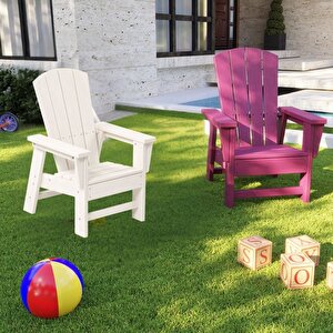 Beyaz Çocuk Adirondack Sandalye | Dış Mekan Bahçe Ve Balkon İçin Dayanıklı, Yıkanabilir, Anaokulu Ve Kreş Kullanımına Uygun