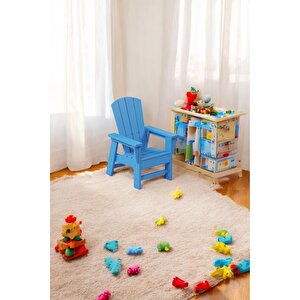 Garpim Mavi Çocuk Adirondack Sandalye, Yıkanabilir Koltuk, Dış Mekan Çocuk Mobilya, Kreş, Anaokulu