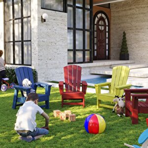 Garpim Mavi Çocuk Adirondack Sandalye, Yıkanabilir Koltuk, Dış Mekan Çocuk Mobilya, Kreş, Anaokulu