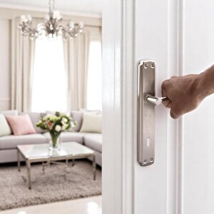 Oda Kapı Kolu 1 Takım Nikel İnox Aynalı Sağa Sola Uygun İç Dış Ahşap Pvc Metal Çelik Kapısı Tutamağı