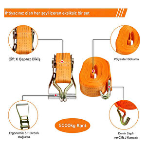 Spanzet Cırcırlı Gırgır Yük Gerdirme Halatı Eşya Sabitleme Sapan 5 Ton 10 Metre Emniyet Kemerli