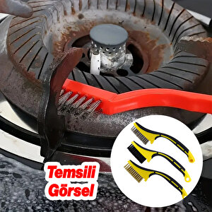 Plastik Saplı 3'lü Set Tel Fırça Metal Çok Amaçlı Temizleme Fırçası Kir Pas Kireç Mangal Izgara
