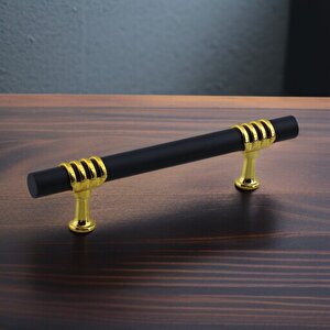 Mobilya Mutfak Dolabı Çekmece Dolap Kulpları Kapak Kulpu Kulbu Siyah Gold 128 Mm Metal Kulp(12.8 Cm)