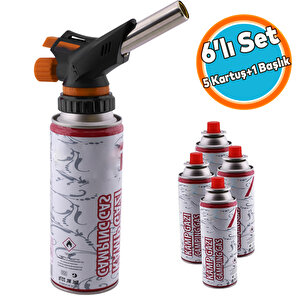 Kamp Gazı Yedek Kartuşu Çakmaklı Pürmüz 227 Gram Piknik Kamp Mangal Mutfak Ateş Tutuşturucu 5'li Set