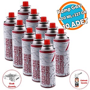 (10 Adet) Kamp Gazı Bütan Propan Tüpü Portatif Ocak Kartuşu Tek Kullanımlık Pürmüz 400 Ml 227 Gr