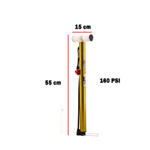 Bisiklet Pompası 55 Cm Pratik El Tipi Ayak Tutamaklı Metal Borulu Top Lastik Şambrel Şişirme