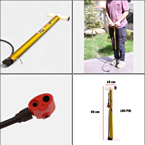 Bisiklet Pompası 6'lı Seti El Tipi Ayak Tutamaklı Metal Borulu Top Lastik Şambrel Şişirme Uçlu