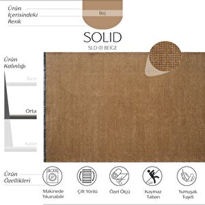 Solid 01 Beige Yumuşak Dokulu Makinede Yıkanabilir Kaymaz Tabanlı İnce Halı 160x230 cm