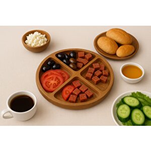 Doğal Ahşap Çerezlik Ve Kahvaltılık – 4 Bölmeli Sunum Tabağı  T9