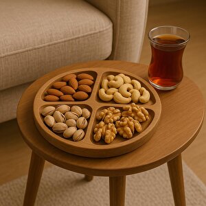 Doğal Ahşap Çerezlik Ve Kahvaltılık – 4 Bölmeli Sunum Tabağı  T9