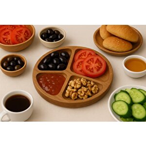 Doğal Ahşap Çerezlik Ve Kahvaltılık – 4 Bölmeli Sunum Tabağı  T9