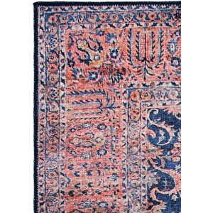 Cool Halı Private Lacivert Etnik Desen Çiçekli Şönil Halı Yıkanabilir Eskitme Vintage Salon Halısı