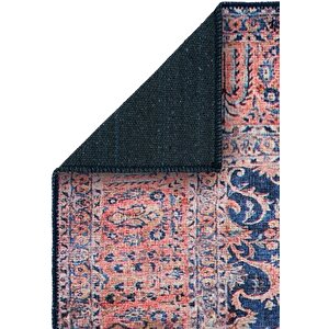 Cool Halı Private Lacivert Etnik Desen Çiçekli Şönil Halı Yıkanabilir Eskitme Vintage Salon Halısı