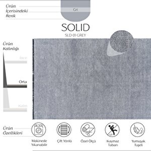 Solid 01 Grey Gri Yumuşak Dokulu Makinede Yıkanabilir Kaymaz Tabanlı İnce Halı 160x230 cm