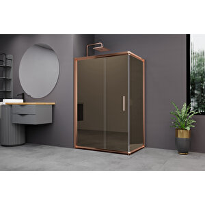 Minesota Temperli 6 Mm Dikdörtgen Cam Duşakabin Pvd Bakır Profil Bronz Reflekte Cam 80x140 cm