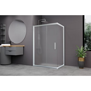 Minesota Temperli 6 Mm Dikdörtgen Cam Duşakabin Mat Krom Profil Buzlu Cam 80x110 cm