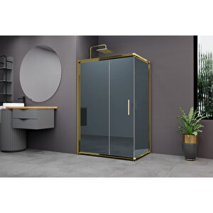 Minesota Temperli 6 Mm Dikdörtgen Cam Duşakabin Altın Profil Mavi Reflekte Cam 80x140 cm