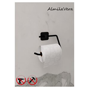 Siyah Yapışkanlı 2 Adet Banyo Köşeliği Halka Havluluk Ve Tuvalet Kağıtlık Seti 3'lü Set