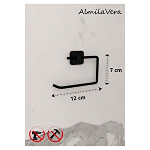 Siyah Yapışkanlı 2 Adet Banyo Köşeliği Halka Havluluk Ve Tuvalet Kağıtlık Seti 3'lü Set