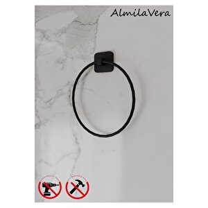 Siyah Yapışkanlı 2 Adet Banyo Köşeliği Halka Havluluk Ve Tuvalet Kağıtlık Seti 3'lü Set