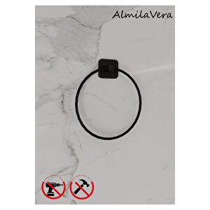 Siyah Yapışkanlı 2 Adet Banyo Köşeliği Halka Havluluk Ve Tuvalet Kağıtlık Seti 3'lü Set