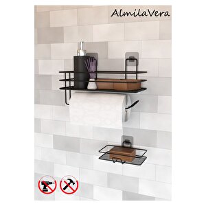Güçlü Yapışkanlı Banyo Rafı Kağıt Havlu Tutacağı Ve Metal Sabunluk Set Düzenleyici