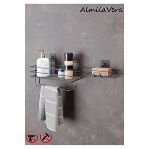Güçlü Yapışkanlı Banyo Rafı Kağıt Havlu Tutacağı Ve Metal Sabunluk Set Düzenleyici