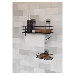 Güçlü Yapışkanlı Banyo Rafı Kağıt Havlu Tutacağı Ve Metal Sabunluk Set Düzenleyici