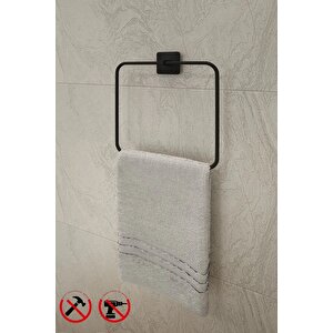 Siyah Yapışkanlı Kare Havluluk Ve Fön Askısı Seti 4'lü Banyo Seti
