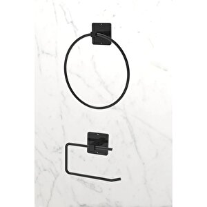 Yapışkanlı Yuvarlak Havluluk Havlu Askısı Ve Tuvalet Wc Kağıtlık  Banyo 2'li Set