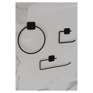 Siyah Kare Uzun Havluluk Halka Havluluk Rulo Havluluk Ve Tuvalet Kağıtlık Seti 4'lü Banyo Seti