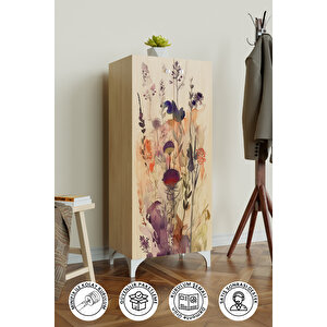 Floral 3 Raflı Çok Amaçlı Dolap Mutfak Salon Banyo Ofis Salon Dolabı Akçaağaç