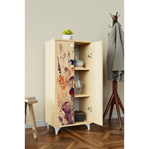 Floral 3 Raflı Çok Amaçlı Dolap Mutfak Salon Banyo Ofis Salon Dolabı Akçaağaç