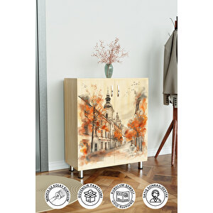 Charming Autumn 4 Raflı Ayakkabılık Antre Hol Çok Amaçlı Ayakkabı Dolabı Akçaağaç
