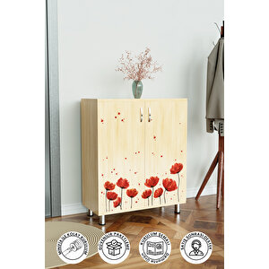 Red Anemone 4 Raflı Ayakkabılık Antre Hol Çok Amaçlı Ayakkabı Dolabı Akçaağaç