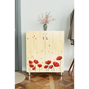 Red Anemone 4 Raflı Ayakkabılık Antre Hol Çok Amaçlı Ayakkabı Dolabı Akçaağaç