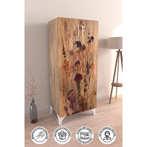 Floral 3 Raflı Çok Amaçlı Dolap Mutfak Salon Banyo Ofis Salon Dolabı Ahşap